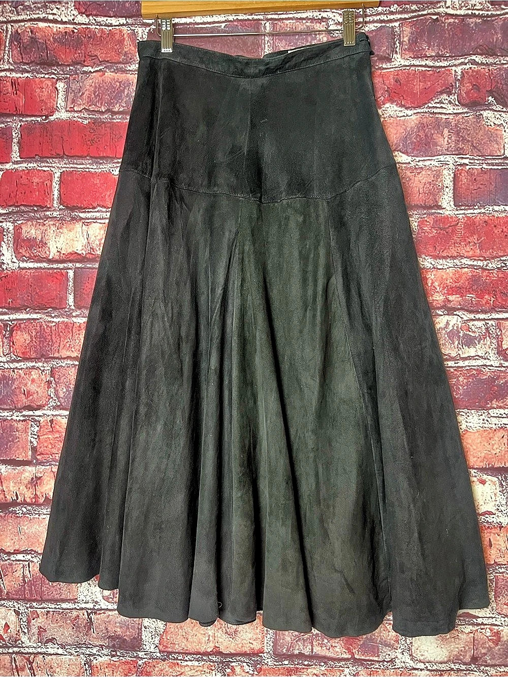 Maglia Fine Leathers Genuine Suede Midi A-Line Skirt Black Vintage Size 10